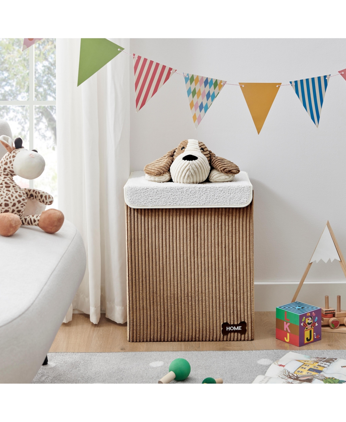 Danya B Collapsible Corduroy Kids Plush Laundry Hamper Toy Storage