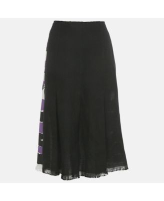 Women's Black /purple Striped Hemp Blend Wrap Midi Skirt