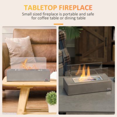 13inch Concrete Tabletop Ethanol Fireplace Stainless Steel Lid Indoor Outdoor Light Grey