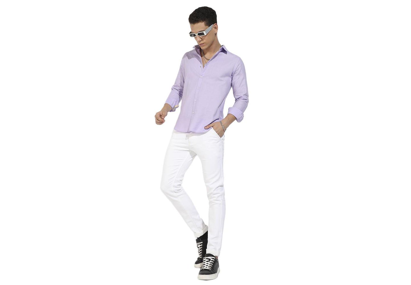 Мужская рубашка Cahoot Campus Sutra Lavender Self-Design Striped, цвет: Фиолетовый — фото 2