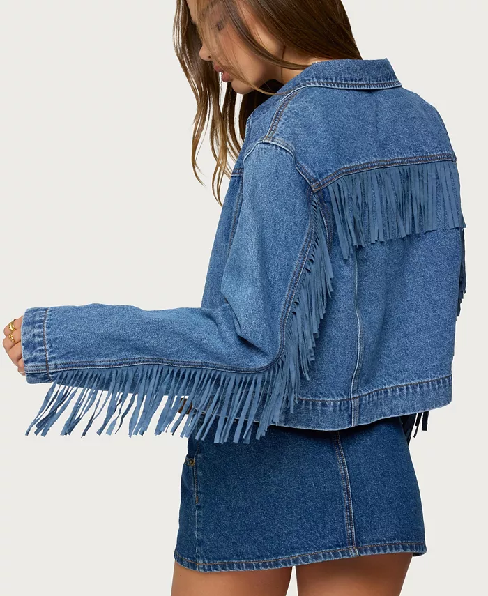 Womens Maurice Fringed Denim Jacket - thumbnail 3