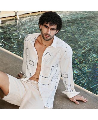 Men's Off-White & Navy Blue Thread-Lines Shirt