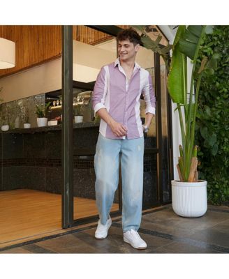 Men's Mauve Purple & Daisy White Panel-Tactile Shirt