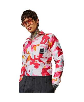 Men's Cream White & Scarlet Red Floral-Tactile Relaxed Shirt