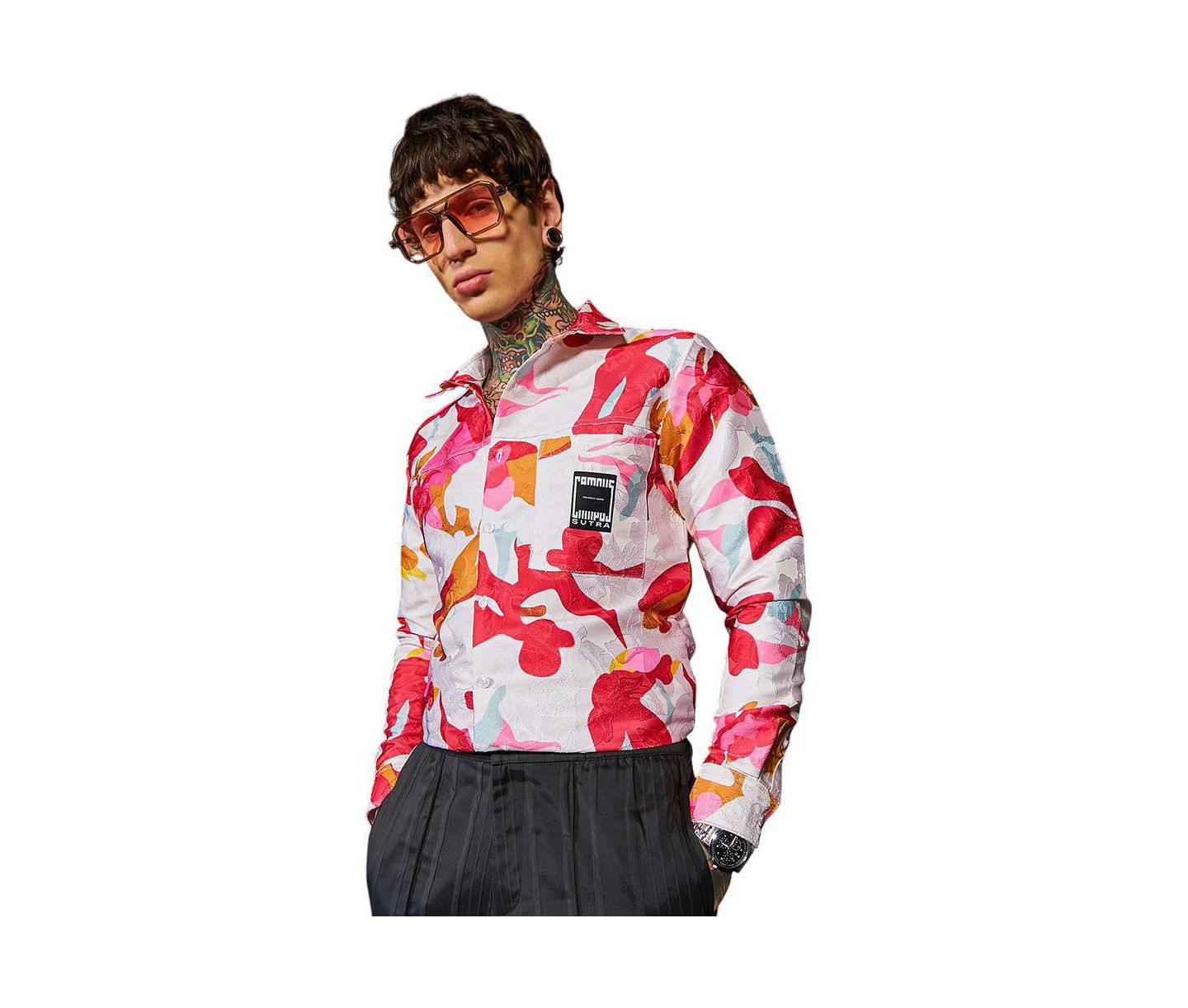 Мужская рубашка Cahoot Campus Sutra Cream White & Scarlet Red Floral-Tactile Relaxed, цвет: Красный — фото 1