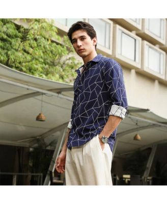 Men's Indigo Blue Mosaic-Jacquard Shirt