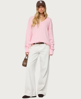 Women's Polly V Neck Cable Knit Sweater