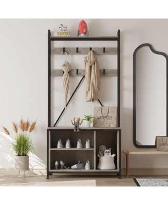 Hall Tree with Bench and Shoe Storage, 36.41&amp;#x22; Entryway Bench with Coat Rack Freestanding, Industrial Freestanding Coat Rack