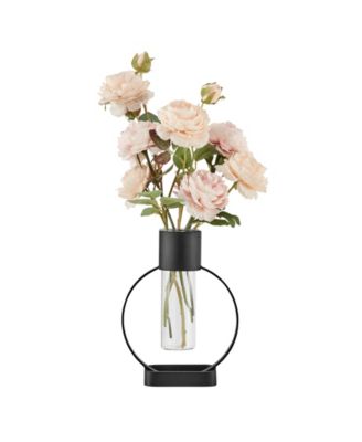 Jacob Modern Black Metal Open Circle Pedestal Clear Glass Tabletop Vase