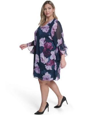 Plus Size Printed V-Neck Dress