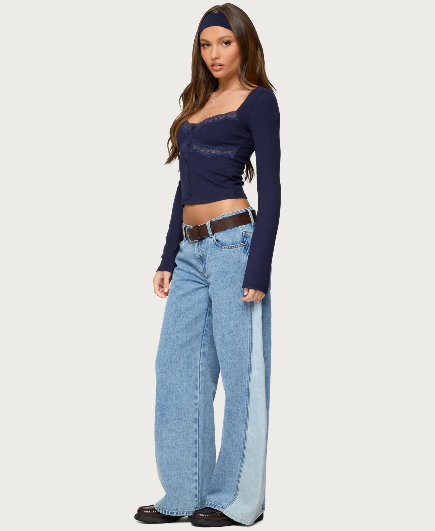 Женский топ Edikted Kathi Lacey Long Sleeve, цвет: Тёмно-синий — фото 2
