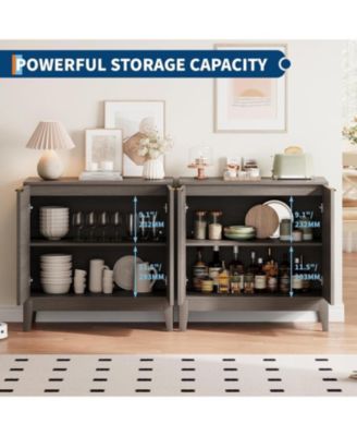 31.5" Fluted Storage Cabinet with Gold Handles, Adjustable Shelf, Oak Finish Credenza for Dining Room & Home Organization