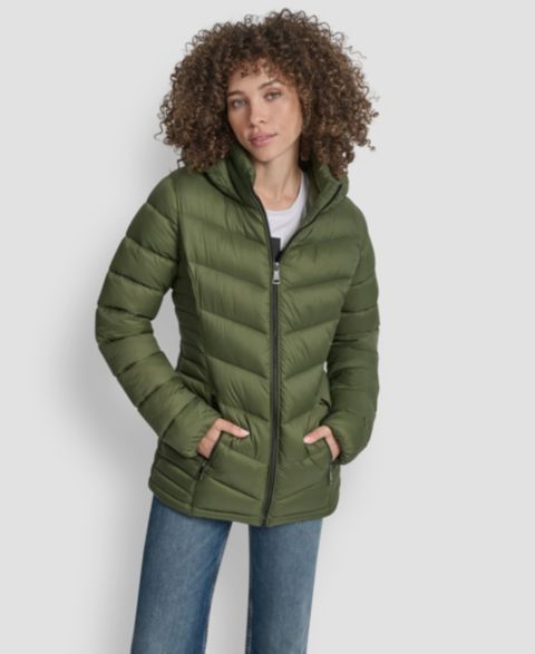 Женские куртки DKNY Chevron-Quilted Full-Zip Puffer Jacket