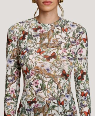 Women's Printed Long-Sleeve Mesh Top