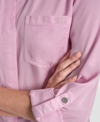 Women's Garment-Dye & Print Split-Back Button-Front Shirt