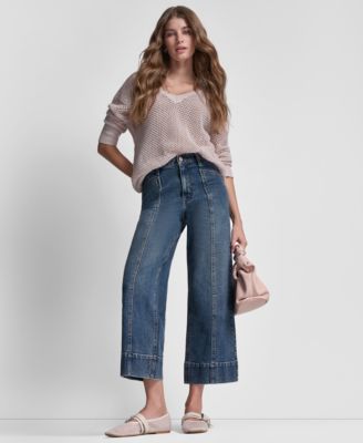 Women's High Rise Cropped Wide Leg Utility Jeans
