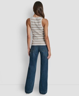 Women's Sleeveless Sequin & Stripe Scoop Neck Tank Top