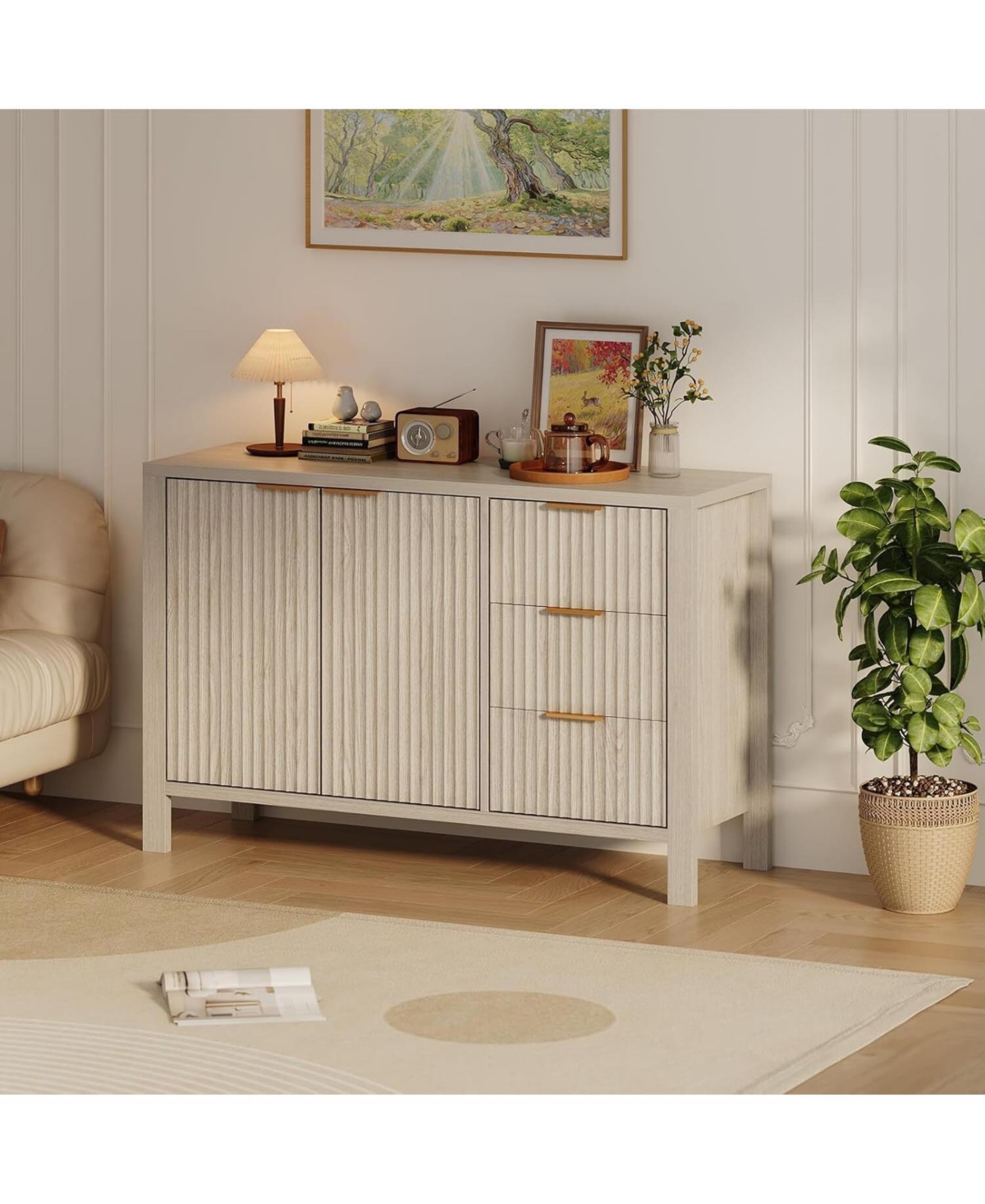 gaomon 47" Buffet Sideboard Cabinet with 2 Doors & 3 Drawers, Wood Console Table