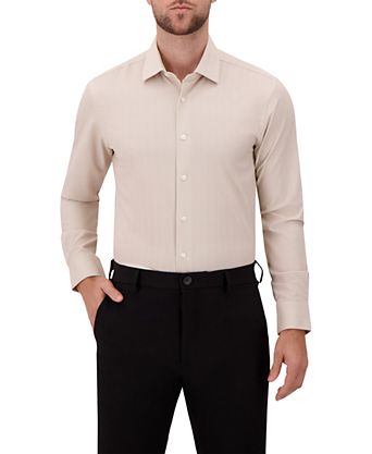 cream color dress shirt Black n Bianco Boys' Signature Sateen Long Sleeve in Ivory 4 way stretch performance polyester / spandex fabric Fabric Function Men's Tan Dress Shirts &