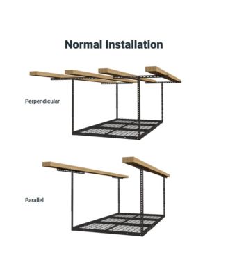 OHK Series Ceiling Mounted Overhead Garage Storage Rack, Black — 36" X 72"
