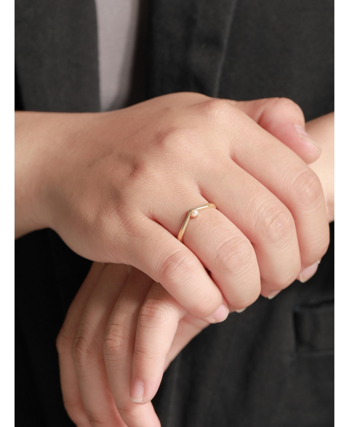 Devata Freshwater Pearl Wishbone Ring 14K Gold, 9, approx. 1.5 grams.