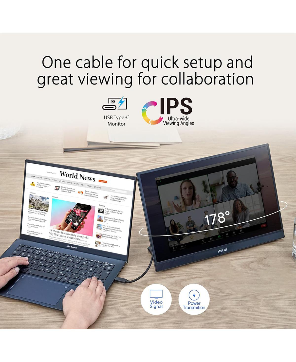 Asus Tek MB17AHG 17.3 in. Ips Panel Fhd 1920 x 1080 16-9 Scale 5 ms 144HZ 2XUSB-c Hdmi Portable Monitor, Black