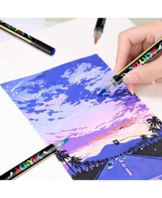24 Colors Dual Tip Acrylic Paint Pens, Vibrant Paint Markers with Double Brush Tips for Rock, Ceramic, Glass, Stone, Fabric and DIY Crafts