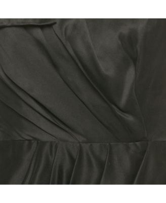 Women's Black Satin One Shoulder Bow Detail Mini Dress