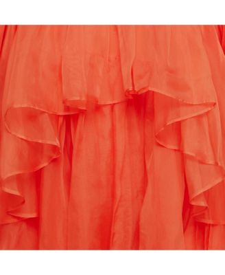 Women's Red Silk Organza Natura High-Low Tiered Dress
