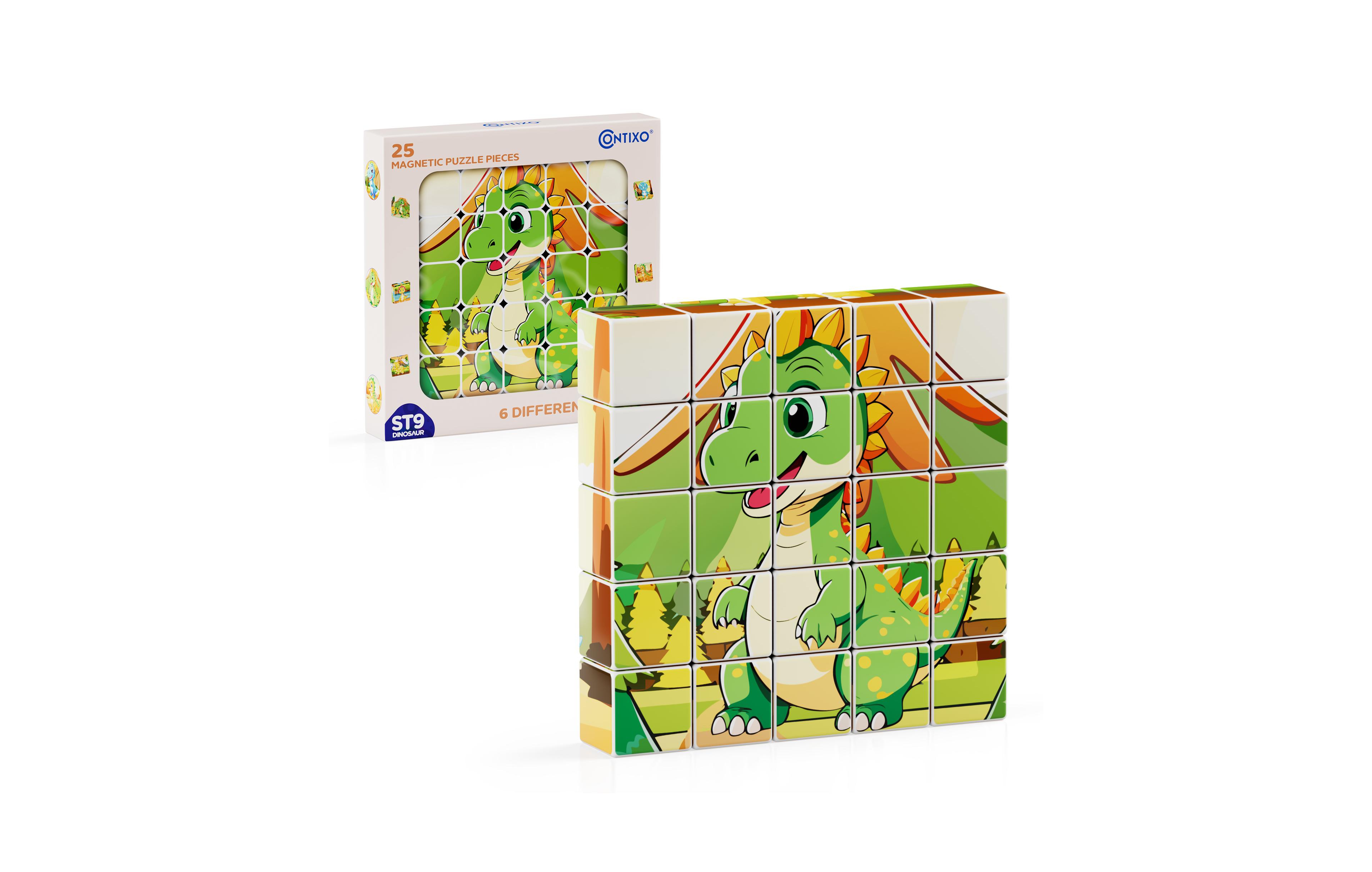 Contixo ST9 25-Piece Magnetic Dinosaur Puzzle Blocks – 6 Puzzles in One, Stem Learning Toy for Kids Ages 3+