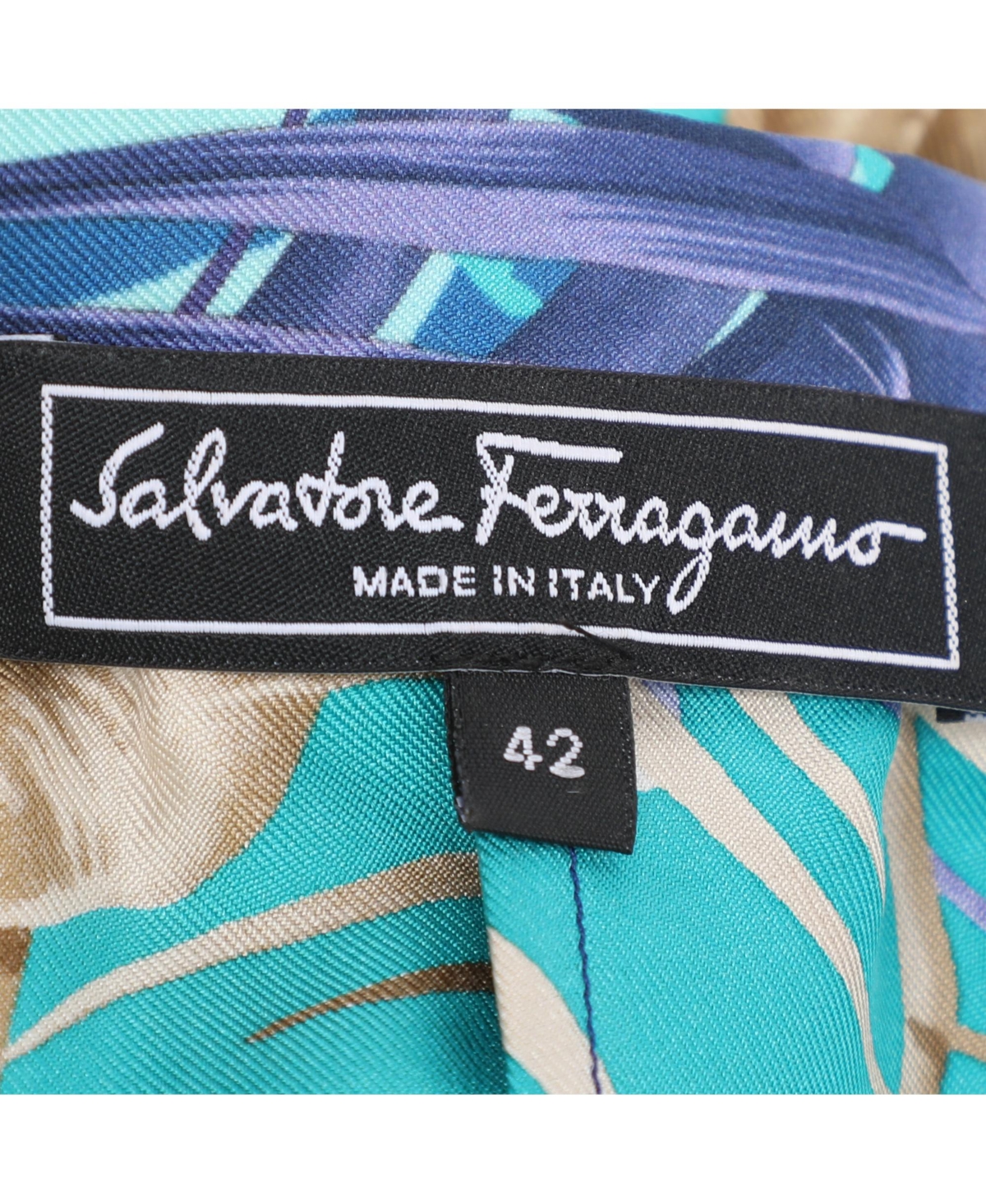 Pre-Owned Salvatore Ferragamo Women's Blue Printed Silk Belted Asymmetric Hem Skirt