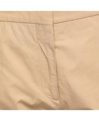 Women's Tan Cotton Straight-Leg Trousers