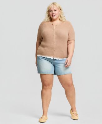 Trendy Plus Size Short-Sleeve Crewneck Cardigan