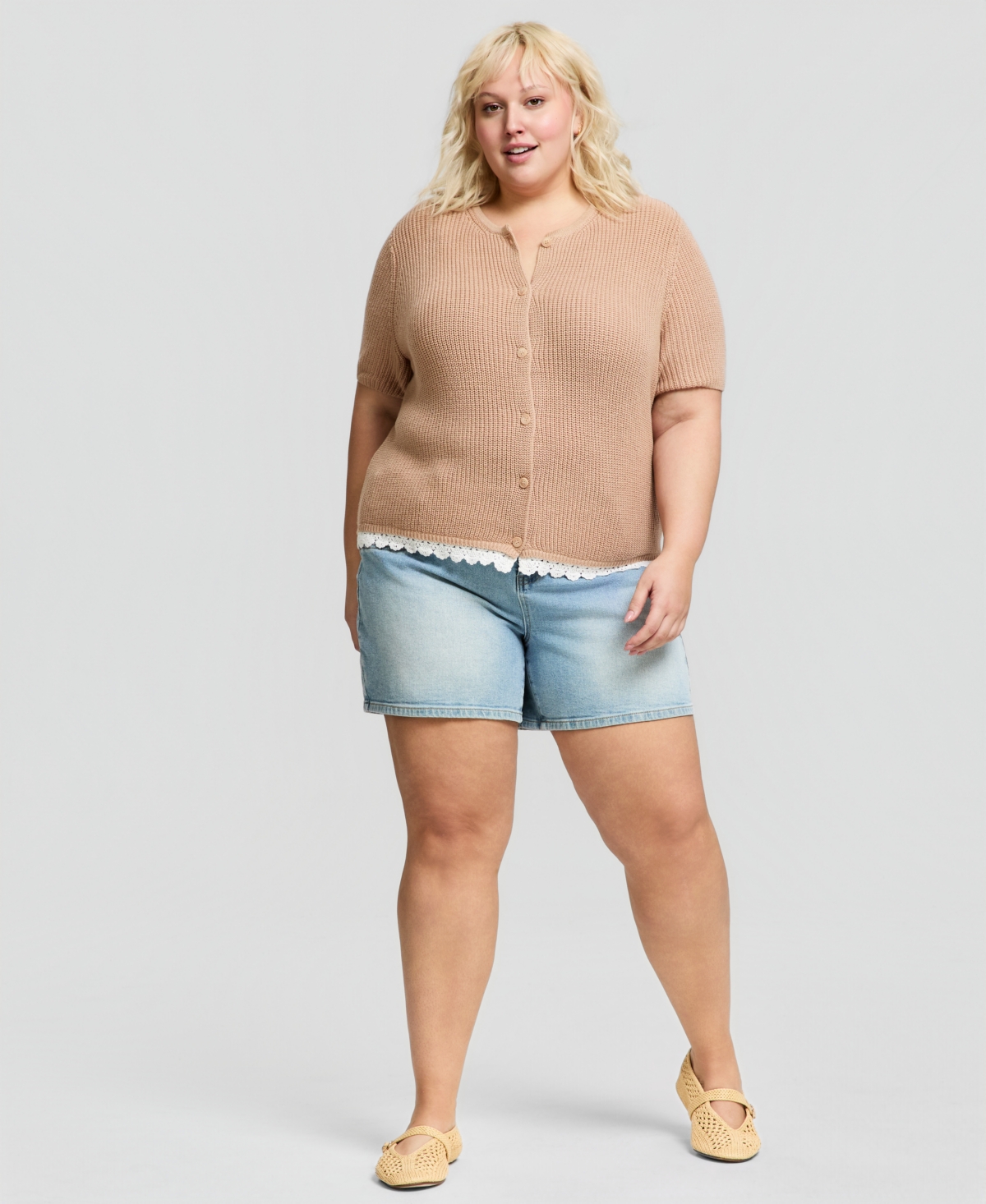 And Now This Trendy Plus Short-Sleeve Crewneck Cardigan, Macy's Exclusive