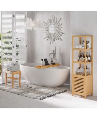 Bamboo Shower Bench Bathroom Stool Spa Bath Organizer Seat W/ Shelf