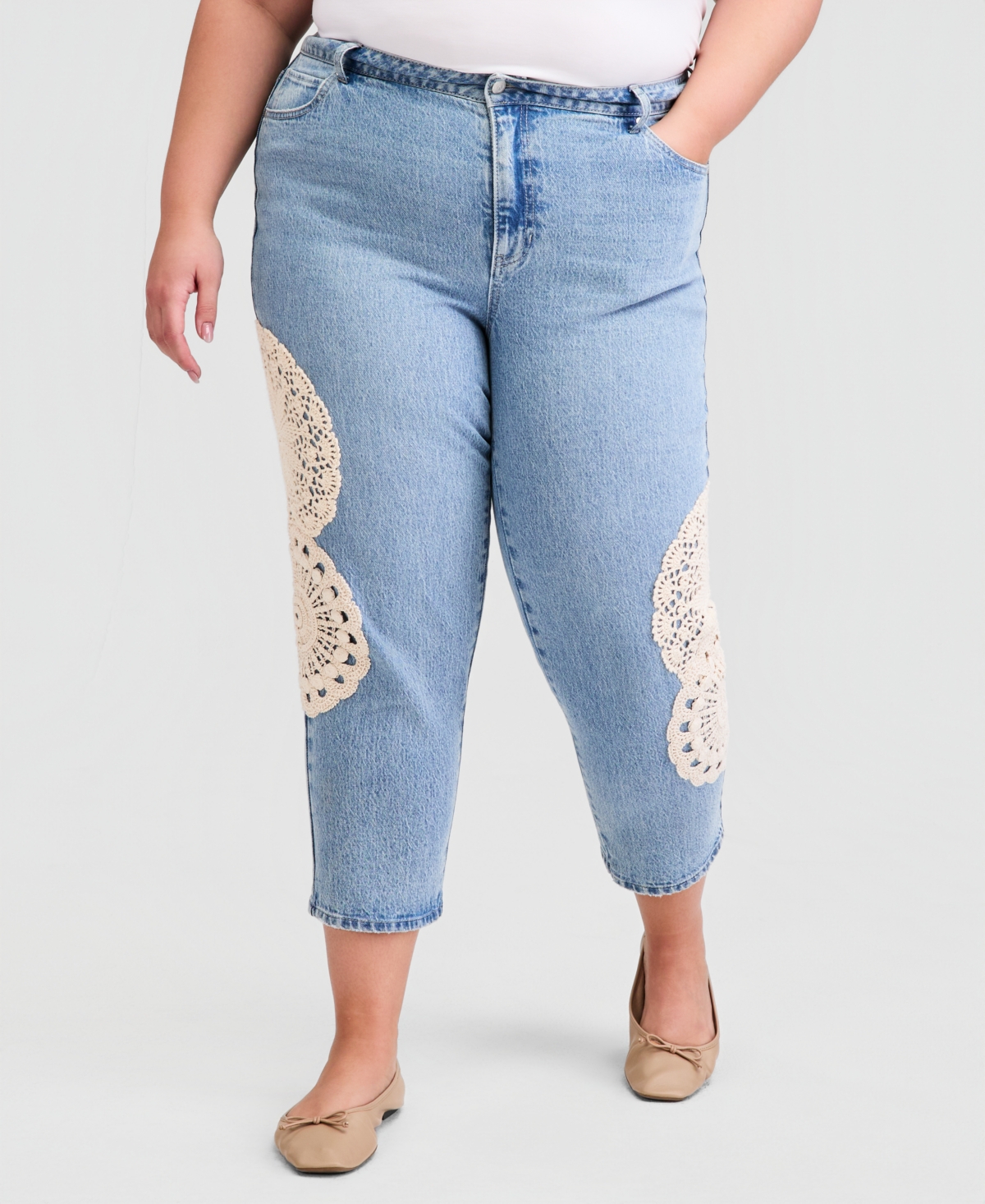 And Now This Trendy Plus Crochet-Trim High Rise Cropped Jeans, Macy's Exclusive