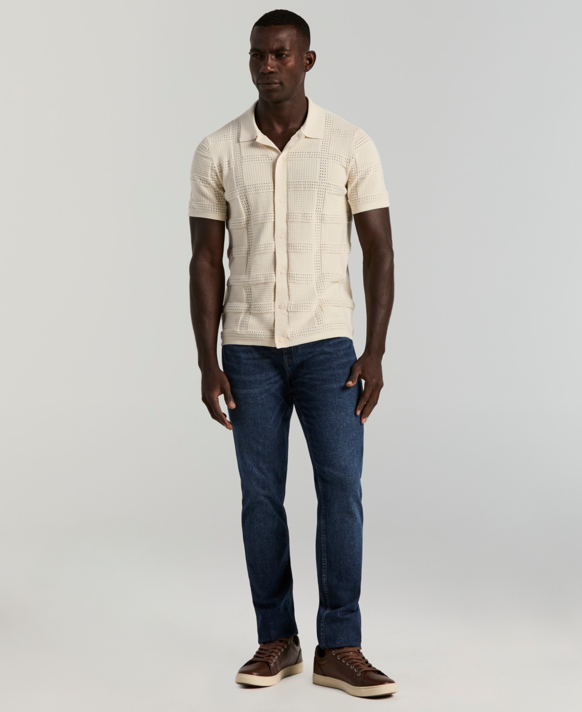 Perry Ellis Men's Open Stitch Jacquard Shirt