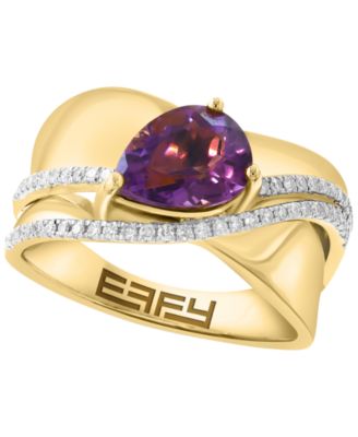 Amethyst (1-3/8 ct. t.w.) and Diamond Ring (1/5 ct. t.w.) in 14k Yellow Gold Over Silver