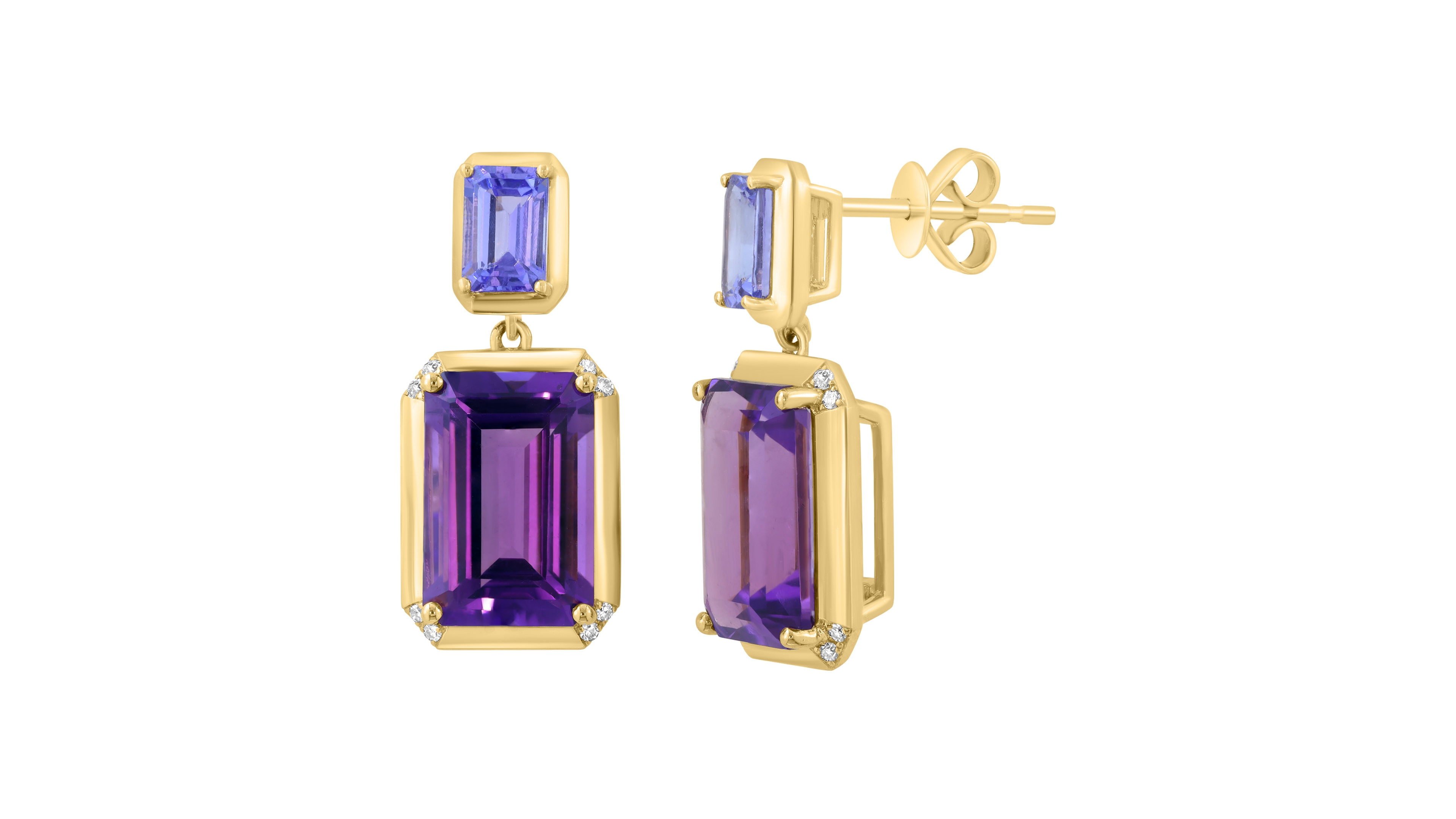 Effy Collection Amethyst (7-1/4 ct. t.w.), Tanzanite (1-1/10 ct. t.w.) and Diamond Earrings (1/20 ct. t.w.) in 14k Yellow Gold Over Silver