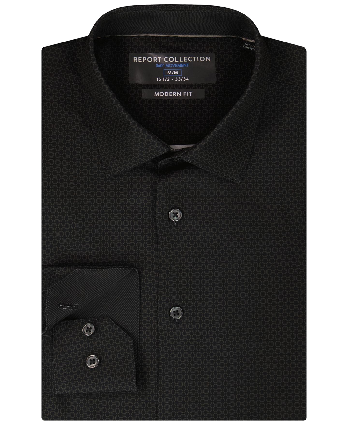 Мужская рубашка Report Collection 4-Way Geometric-Print Spread-Collar Woven Dress Shirt, цвет: Чёрный — фото 4