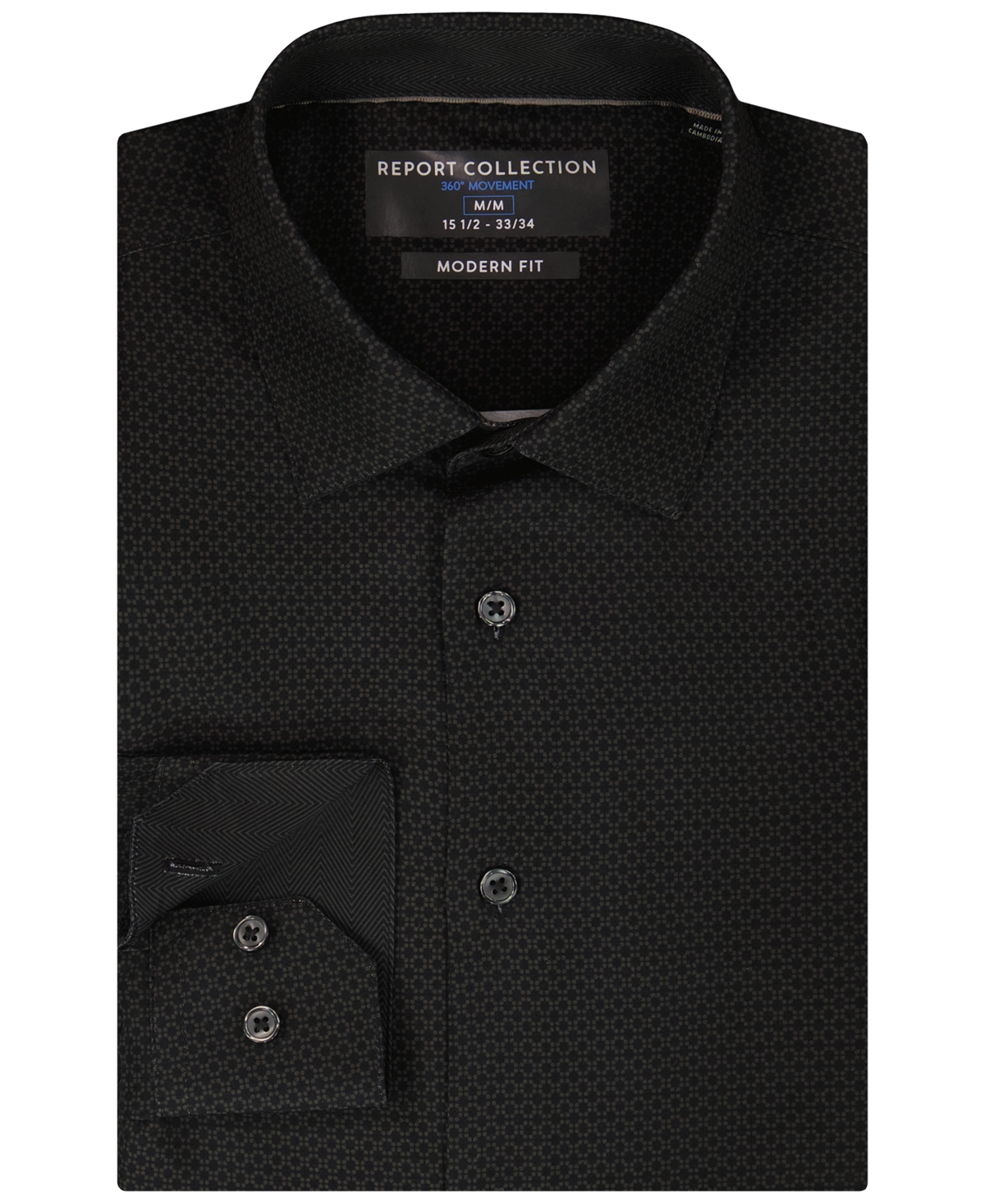 Report Collection Men's 4-Way Geometric-Print Spread-Collar Woven Dress Shirt