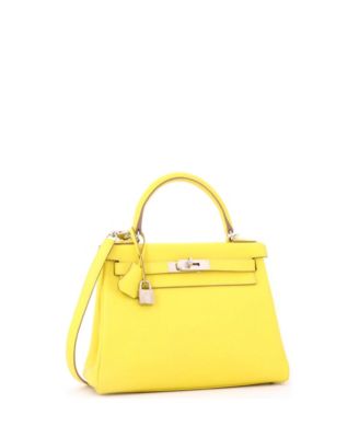 Kelly 28 Handbag Yellow Evercolor with Palladium Hardware