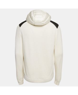 Men's White Logo Print Cotton Knit And Quilted Nylon Down Jacket