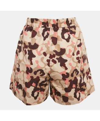 Women's Beige Camouflage Print Cotton Shorts