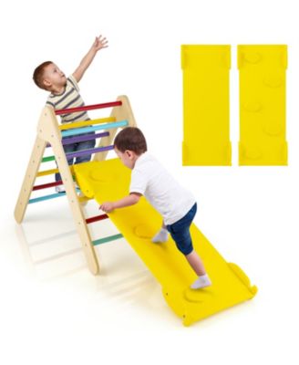 3-in-1 Wooden Climbing Triangle Set Triangle Climber with Ramp-Multicolor