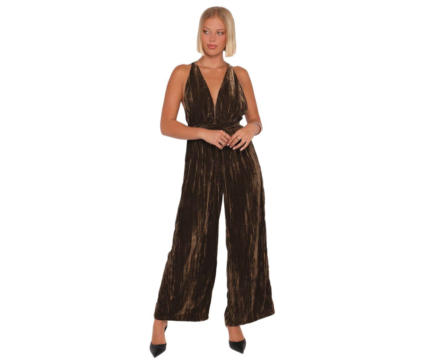Женский комбинезон Petal and Pup Melody Velvet Jumpsuit, цвет: Мокко оливковый — фото 1