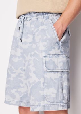 Men's Tonal Camouflage Drawstring Denim Cargo Shorts