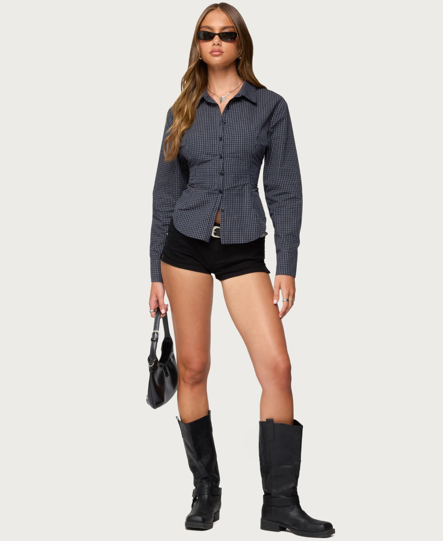 Женская рубашка Edikted Lisbet Checkered Button Up, цвет: Тёмно-синий — фото 5