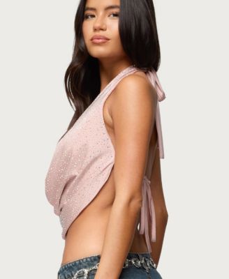 Women's Studded Backless Cowl Neck Top