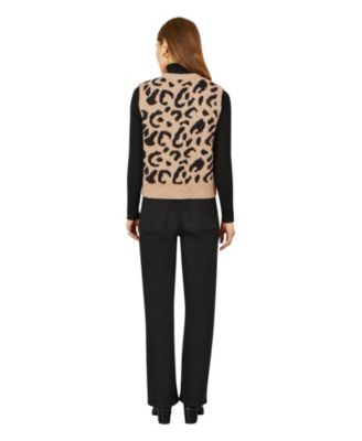 Women's Knitted Cheetah Print Tie Waistcoat